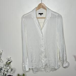 QUINCE Washable Stretch Silk Notch Collar Blouse Ivory M
